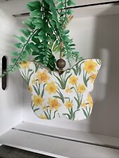 Butterfly Daffodil Wooden Hanging Ornament Decoupaged , Gift Home Decor