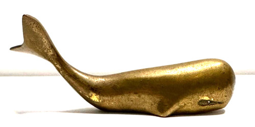 Vintage solid brass whale - solid,