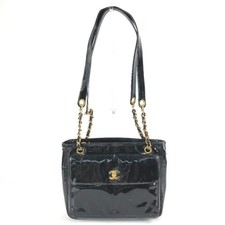 CHANEL A08036 CC Coco Mark Logo Tote Bag Chain Shoulder Enamel Women's Black