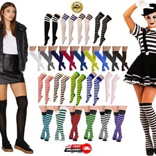 High Over the Knee Socks Long Plain Striped Thigh High OTK Socks UK SIZE 4-6