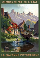T89 Vintage French Picturesque Mayenne France Travel Poster Re-Print A4