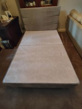 SMALL DOUBLE BED WITH HEADBOARD COLOUR GREY MATRESS COLOUR CREAM IN VERY GOOD CO