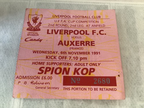 Ticket 1991 liverpool v - 1991/92,