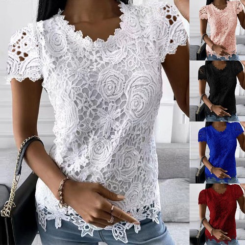 Womens lace short sleeve tops - lace,