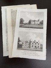 ENGRAVING 1825  MERTON CHURCH & MERTON HALL NORFOLK + TEXT