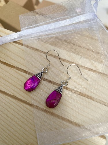 Pink abalone earrings with - earrings,