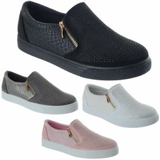 Ladies Womens Diamante Zip Up