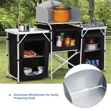 Camping Table Kitchen Stand Storage Unit Portable Outdoor BBQ Cooking Station UK