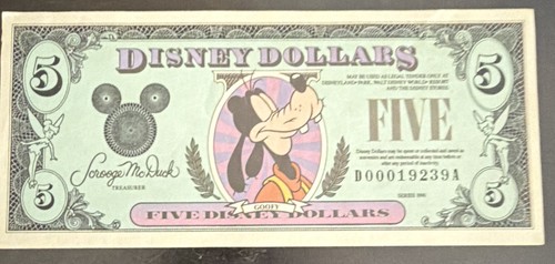 Disney dollars goofy note - disney,