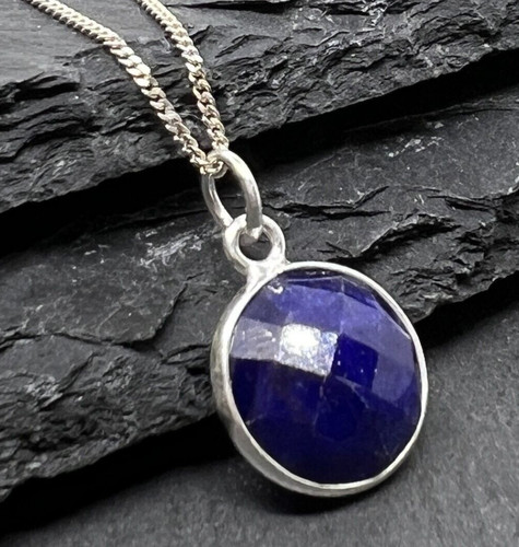 Sapphire round silver pendant - sapphire,