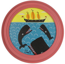 Steve Camps 'Scamps' (Cornish) - Original Acrylic Painting - Three Whales & Ship