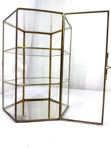 Vtg hexagon brass mini glass - hexagon,