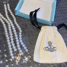 Silver or gold  viv pearl Choker Necklace Gift Pouch + box message your colour 