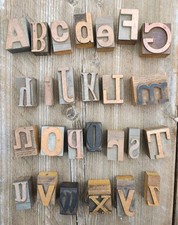 Vintage Wooden Printing Printers Blocks Full Alphabet A To Z Mixed Size & Font