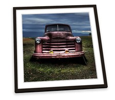 Abandoned Rusty Old Truck Orange FRAMED ART PRINT Picture Square Artwork