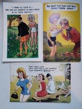 3 saucy golf and cricket postcards. unused