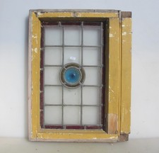 Antique Stained Glass Window Panel Old Wooden Victorian Leaded 25"x16.75"