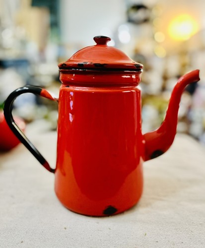 Vintage red enamel teapot - vintage,
