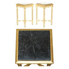 PAIR OF ITALIAN CIRCA 1880 GOLD GILTWOOD MARBLE TOPPED SIDE END LAMP WINE TABLES