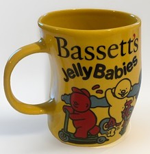 Retro Vintage Collectable Yellow Bassett's Jelly Babies Mug Wibbly Wobbly Shape