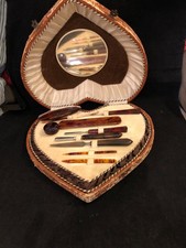Vintage manicure set in heart shaped box