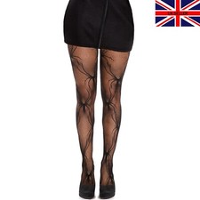 Black Spider Print Halloween Tights Fishnet Pattern Lace Fashion Womens UK 6-16