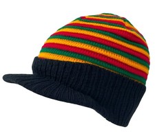 Rasta Peaked & Pull On Ribbed Striped 420 Leaf Beanie Cap Hat