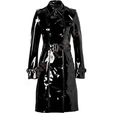 Women Trench Vinyl Shiny Gothic Coat PVC Emo Top quality Faux Leather Black Coat