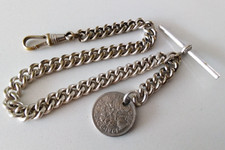 Vintage Albert Pocket Watch Chain T-Bar Dog Clip 1961 Fob heavy curb link 31g