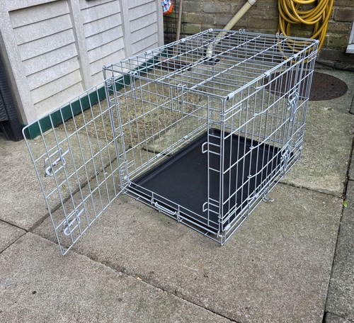 Foldable dog cage grey - front, &