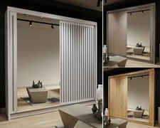 ROYAL Double Door Sliding Wardrobe with Mirror Modern Bedroom 3 Colours 2 Sizes