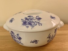 Apilco France Porcelain White Blue Floral Lidded  Casserole 26cm x 20cm x 11cm