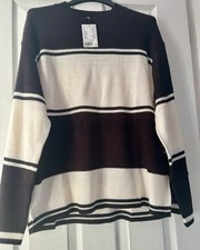 BNWT H&M Black And White Striped Long Sleeve Jumper Size M UK