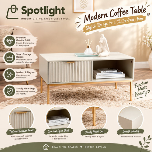 Modern coffee table white gold - coffee,
