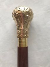 Gentlemens Classic 3 Fold Wooden Walking Stick Cane Brass  Finish Handle Gift