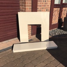 Beige Cream Coloured Marble Granite Stone Fireplace Hearth and Back Panel