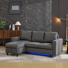 L-Shaped Corner Sofa Bed with Storage, 3-Seater Convertible Sleeper Settee Grey