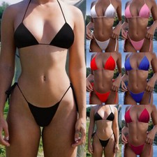 Women Sexy Thong G-string Mini Bikini Set Swimwear Side Tie Underwear Bra Bikini