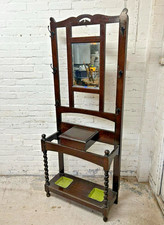 Antique Edwardian Oak Mirror Back Hall Stand Coatstand (Can Deliver)