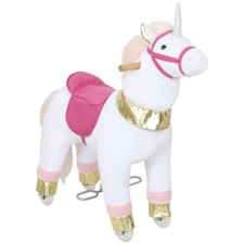 AIYAPLAY Kids Rocking Horse, Plush Ride On Unicorn Toy with Wheels, White