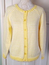 Hand Knitted Lemon Yellow Striped Cardigan - Size M (12 / 14)