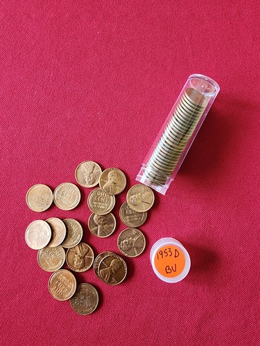 1953 wheat penny - wheat, roll/tube