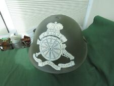 BRITISH TURTLE HELMET DATED 1953 HAS LINER SIZE 7 1/4 & CHIN STRAP WITH RA BADGE