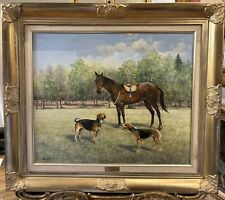 Original OIL PAINTING Race Horse And Blood Hounds Arthur John Gadd Framed 20th C