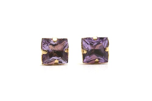 9ct gold amethyst stud - gold, square