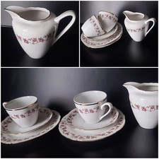 Vintage MZ Czechoslovakia Tea Set For 2 Floral China Cups And Saucers Milk Jug