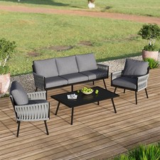 Metal Garden Furniture Set 4 Piece Patio Table Chairs Sofa Outdoor Conservatory
