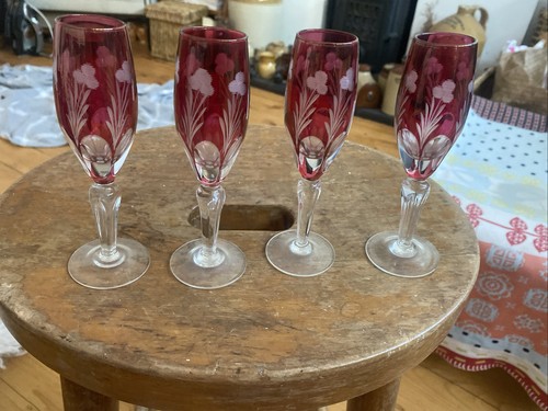 Vintage cranberry etched - vintage,