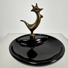 Wade “Bouldray” Brass Cockerel Rooster Black Porcelain Pin Trinket Dish England