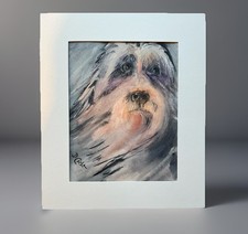 Original Watercolour painting Bearded collie signed dog A4 art picture Gift